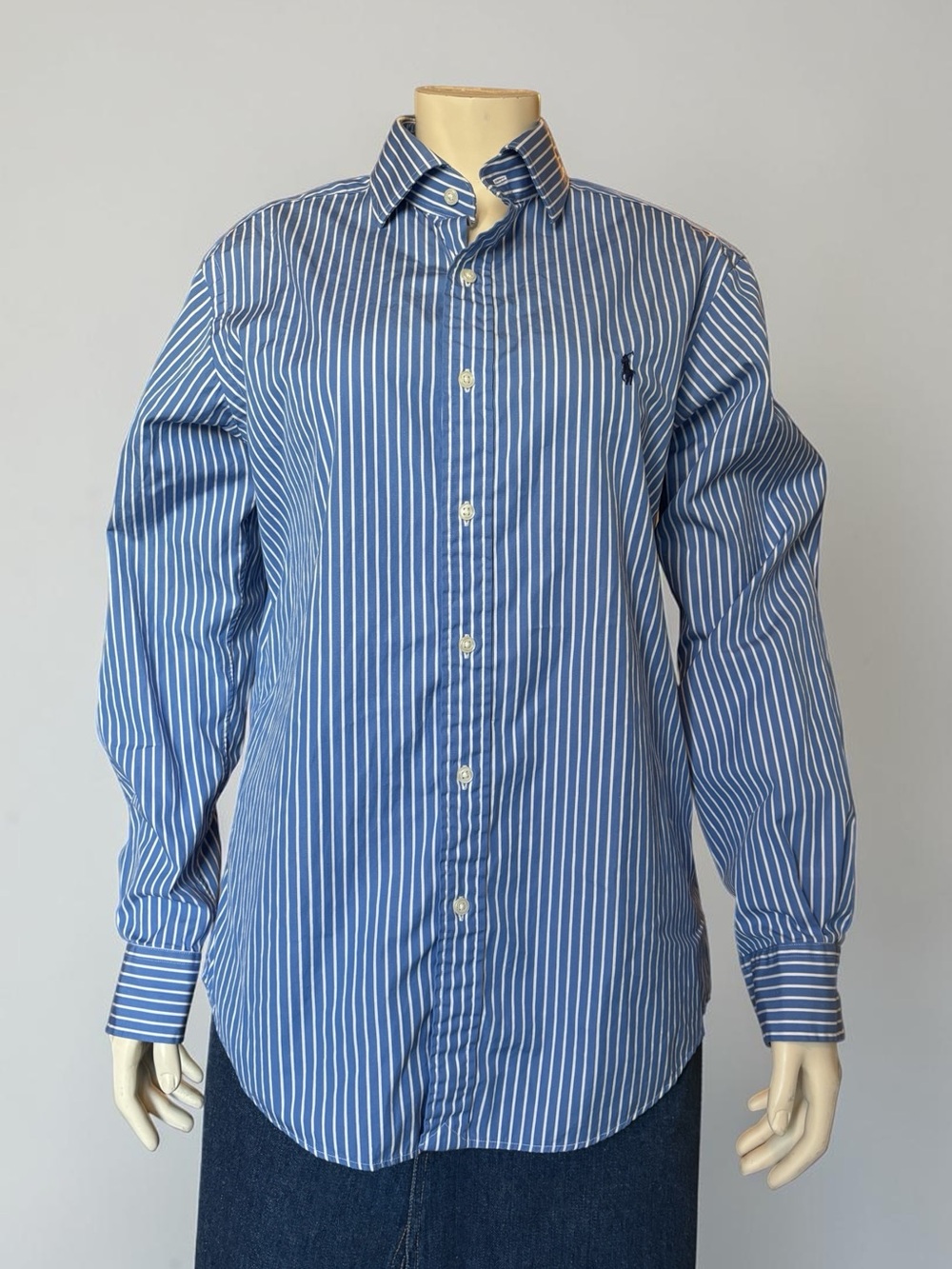 Polo Ralph Lauren Striped Cotton Shirt In Blue & White Size 15.5 BusinessCcasual